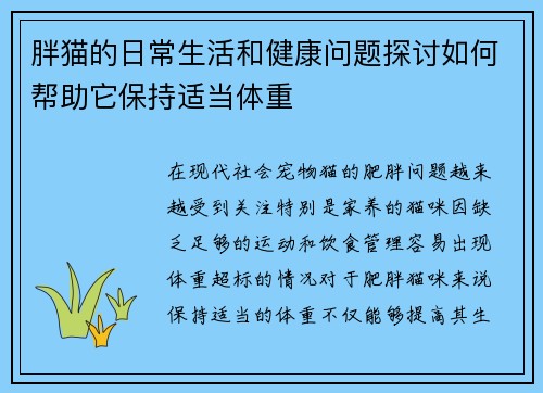 胖猫的日常生活和健康问题探讨如何帮助它保持适当体重