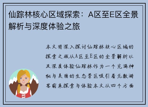 仙踪林核心区域探索：A区至E区全景解析与深度体验之旅